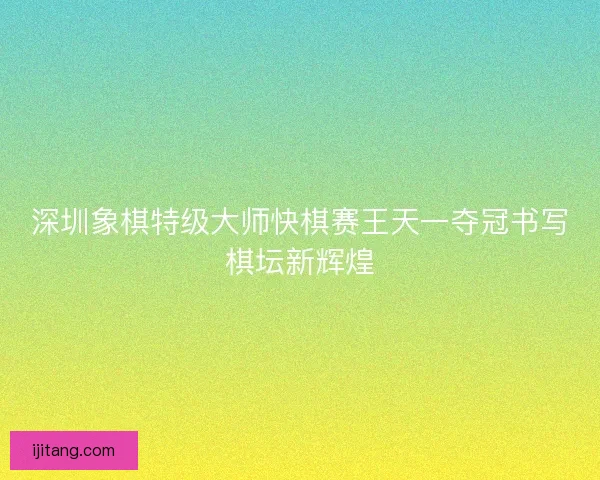 深圳象棋特级大师快棋赛王天一夺冠书写棋坛新辉煌
